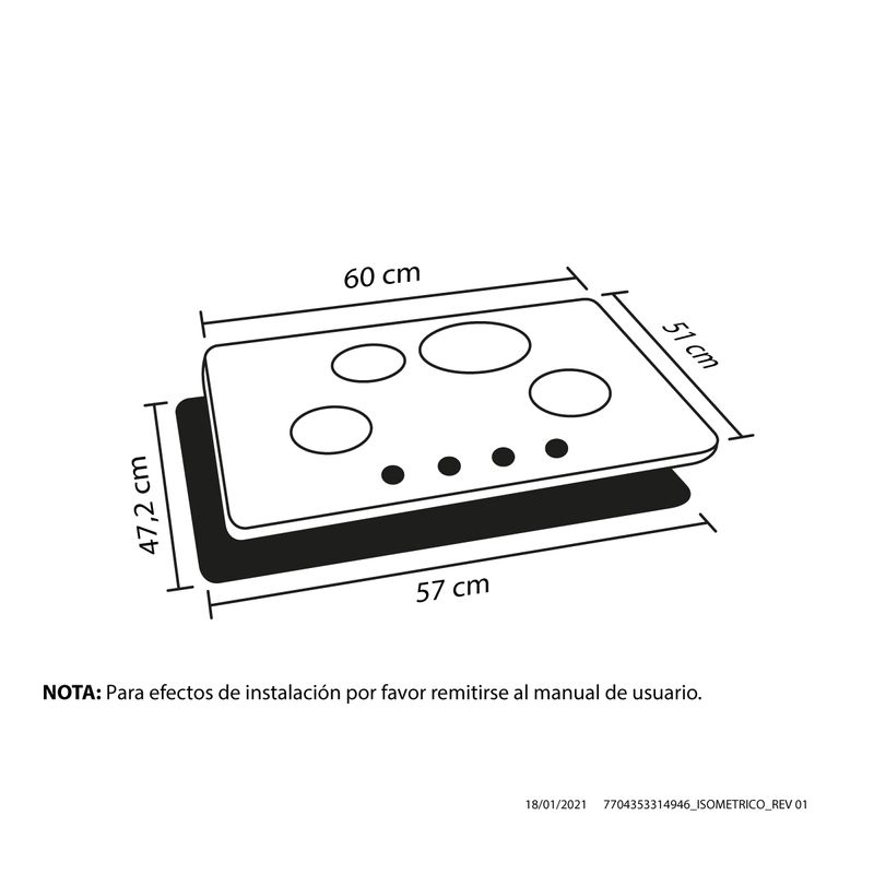 ENCIMERA MEPAMSA GAS CRISTAL 60 NEGRA - Electrocasión