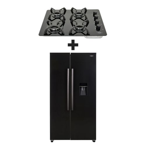 Combo Cocina exclusiva: Nevecón SBS 560 Lts Panel Digital + Estufa de empotrar Cristal 60X43 Cm GN