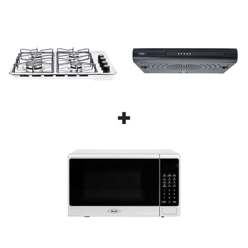 Combo Complemento: Estufa de empotrar Inox 60x43 cm alambrón GN + Campana Tofu 3V + Horno microondas 0.7 lts Plata