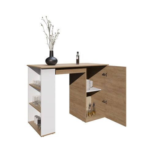 Barra de Cocina Ailen, Fresno Europeo y Blanco, con amplia superficie