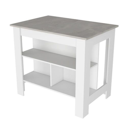 Barra de Cocina Cala, Blanco y Beige, con Amplia Supeicie En La Mesa