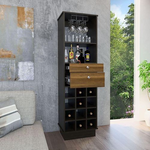 Bar Clasic, Wengue y Cobre, con Espacio Para Botellas y Porta Copas