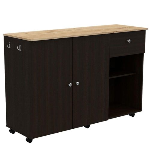 Barra de Cocina Victory, Wengue y Café Claro, con Rodachines
