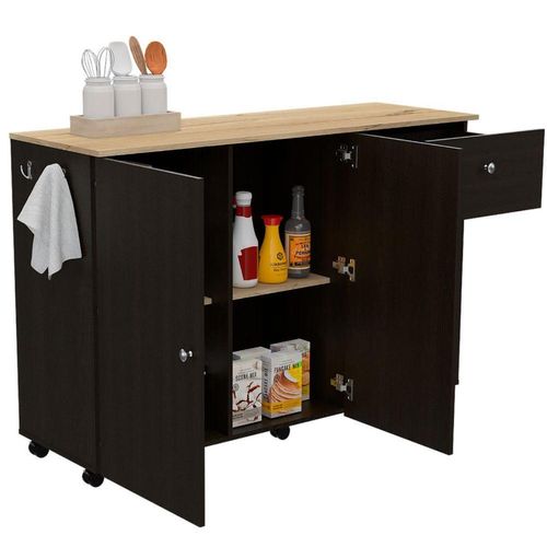 Barra de Cocina Victory, Wengue y Café Claro, con Rodachines