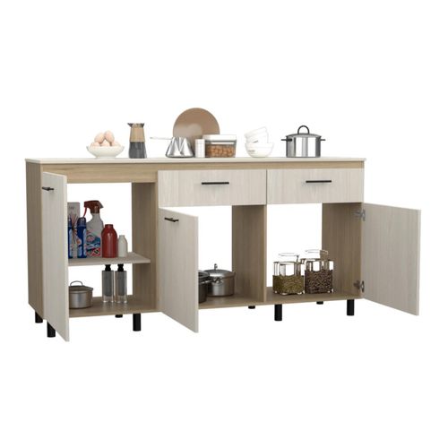 Gabinete Inferior Kazán 180, Beige y Nevado, con Gran Capacidad de Almacenamiento