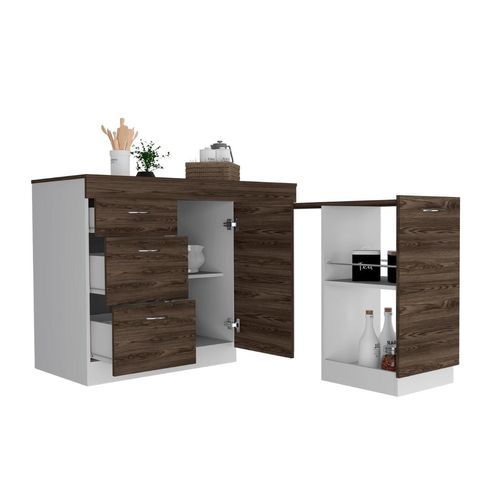 Gabinete Inferior de Cocina Amatista, Blanco y Chocolate, con Amplia Capacidad de Almacenamiento, no Incluye Mesón