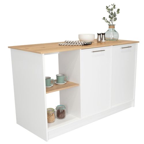 Barra de Cocina Samara, Blanco y Café Claro, con Dos Puertas y Entrepaños