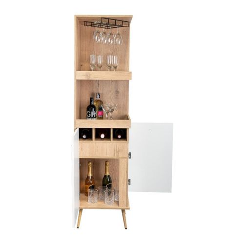 Bar Esquinero Huna, Macadamia y Blanco, con espacio superior para copas de vino