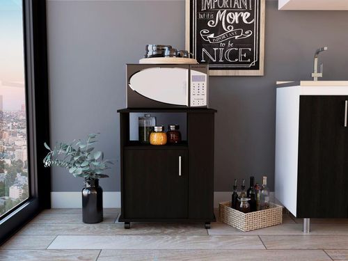 Módulo Microondas Lower, Wengue, con Una Puerta Abatible y Rodachinas Para Su Fácil Desplazamiento