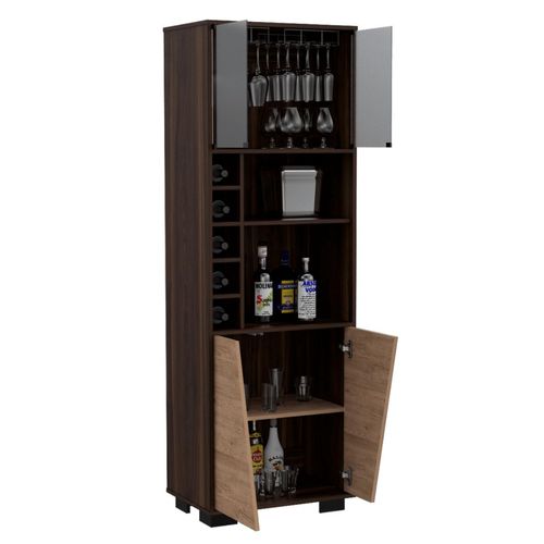 Bar Orus, Caoba y Miel, con Amplio Espacio Para Botellas y Porta Copas