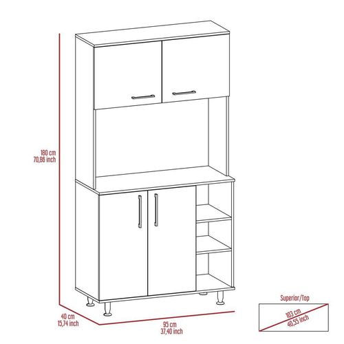 Alacena Everton, Wengue, con Cuatro Puertas y Patas de Acero