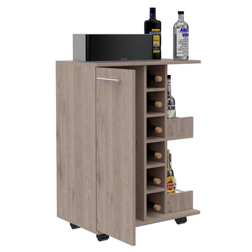 Bar Cart Argus, Humo, con Puerta y Patas con Rodachines