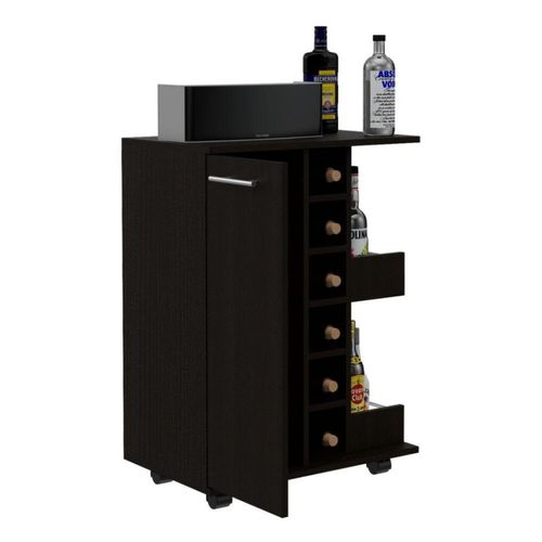 Bar Cart Argus, Wengue, con Espacio Para Botellas y Porta Copas