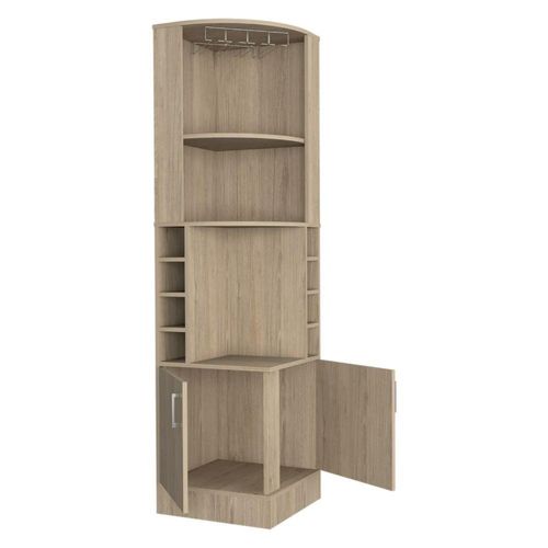 Bar Esquinero Ascher, Beige, con Dos Puertas y Porta Copas