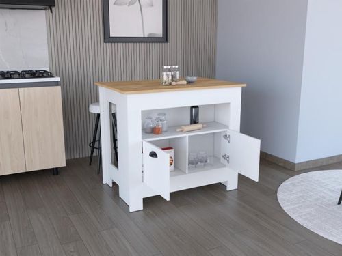 Barra de Cocina Arlet, Blanco y Macadamia, con amplios espacios de almacenamiento