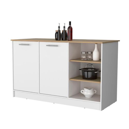 Barra de Cocina Lugano, Blanco Duqueza y Fresno Europeo, con Dos Puertas Abatibles