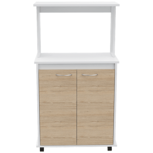 Modúlo Microondas Palma, Blanco y Beige, con Dos Puertas Abatibles y Rodachinas Para Su Fácil Desplazamiento