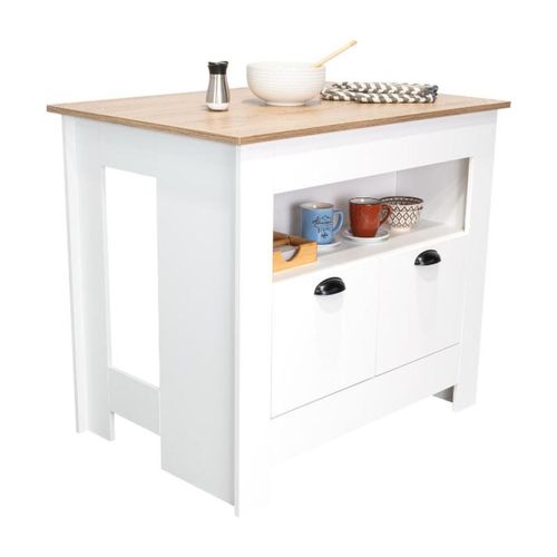 Barra de Cocina Arlet, Blanco y Macadamia, con amplios espacios de almacenamiento