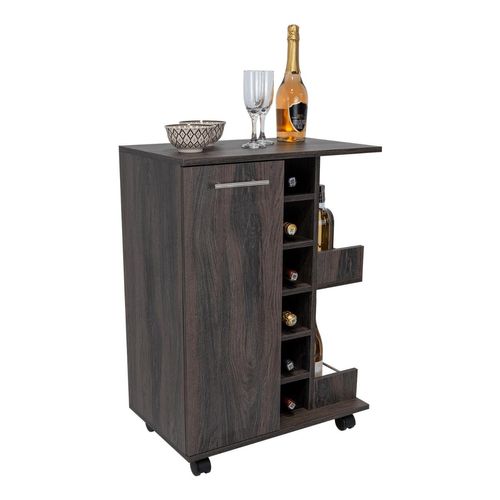 Bar Cart Argus, Grafito, con Espacio Para Botellas y Porta Copas