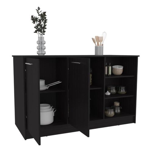 Barra de Cocina Ginger, Wengue, contiene tres entrepaños para guardar objetos de cocina