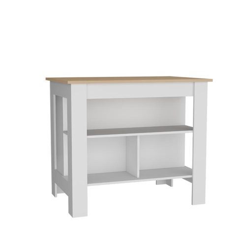 Barra de Cocina Cala, Beige y Blanco, con amplia superficie en la mesa