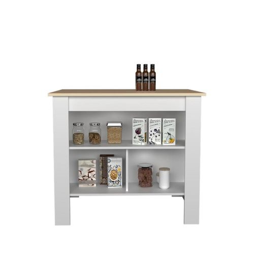 Barra de Cocina Cala, Beige y Blanco, con amplia superficie en la mesa