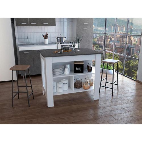 Barra de Cocina Cala, Blanco y Piedra, con Amplia Superfie En La Mesa