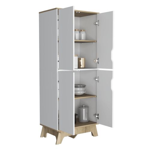 Alacena Aqua, Blanco y Café Claro, con Cuatro Puertas Abatibles