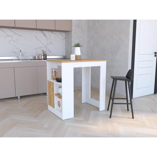 Barra de Cocina Mirlin, Blanco y Macadamia, con diseño moderno de fácil armado