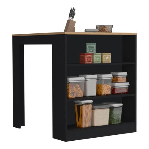Barra de Cocina Mayer, Wengue y Macadamia, con tres entrepaños para ubicar vasos y frascos
