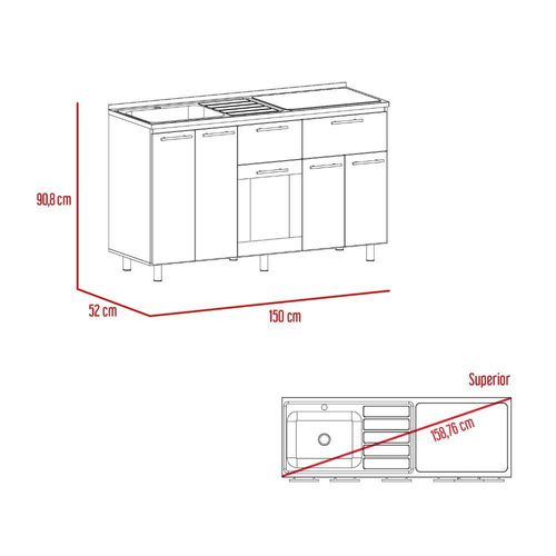 Gabinete Inferior Kazán 150, Beige y Gris, con Gran Capacidad de Almacenamiento