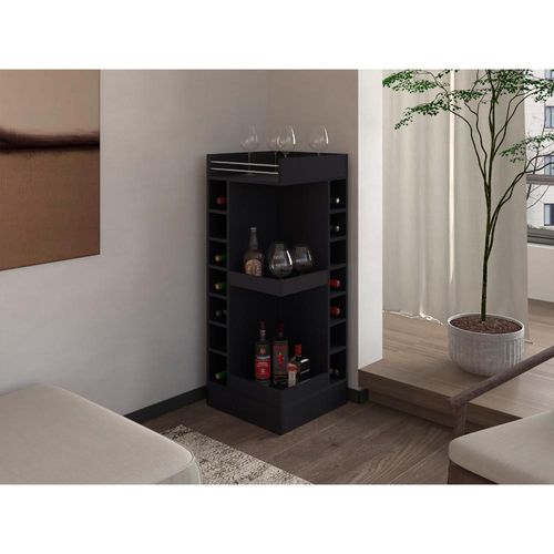 Bar Bajo Esquinero Lym, Wengue, con espacio para ubicar botellas