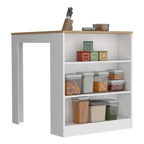 Barra de Cocina Mayer, Blanco y Macadamia, con tres entrepaños para ubicar vasos y frascos