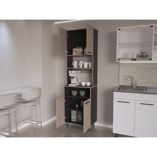 Alacena Otomo, Bardolino y Wengue, con espacio para microondas y para almacenar objetos