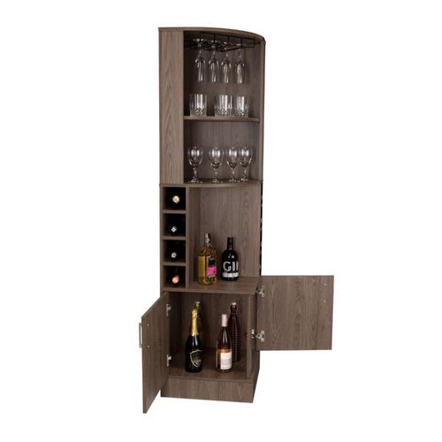 Bar Esquinero Celeste, Chocolate, con Dos Puertas y Espacio Porta Copas