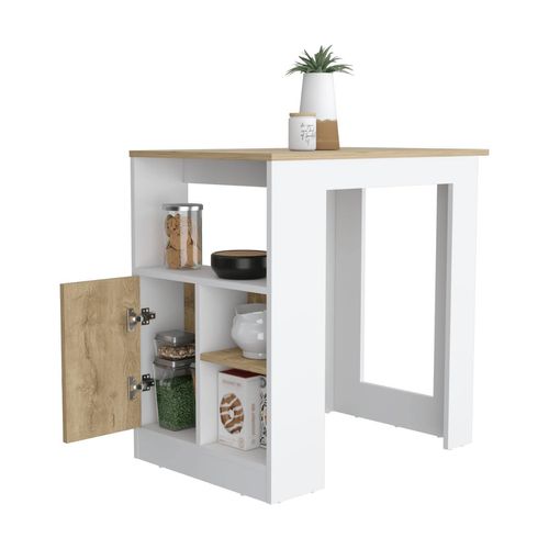 Barra de Cocina Cala, Blanco Duqueza y Macadamia, con Un Cajon y Entrepaños