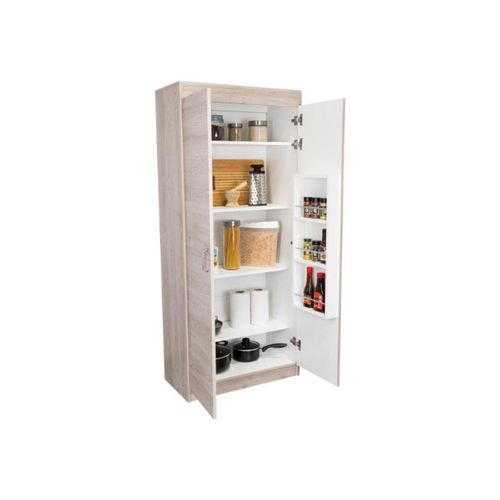 Alacena Multiusos Varese, Bardolino y Blanco Vainilla, Posee Un Estante Adicional En La Puerta y Cuatro Entrepaños