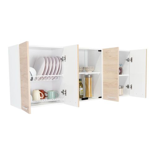 Gabinete Superior Vega, Blanco y Biege, incluye entrepaño móvil central y dos puertas de vidrio