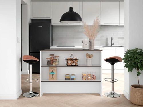 Barra de Cocina Diamante, Blanco y Milan, Con Entrepaños