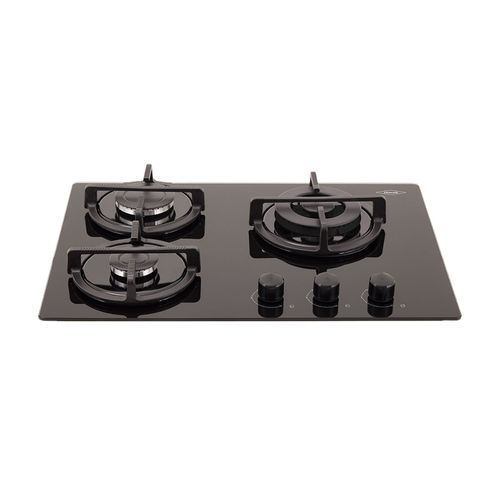 Estufa de empotrar cristal Haceb con fogón triple corona color negro de 3 puestos - 60x43 cm a gas natural
