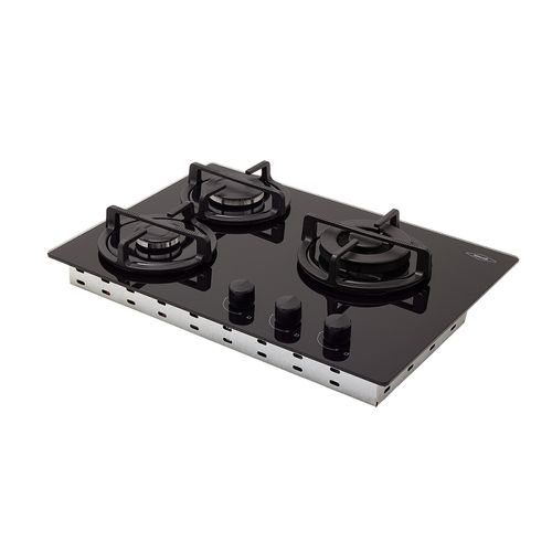 Estufa de empotrar cristal Haceb con fogón triple corona color negro de 3 puestos - 60x43 cm a gas natural