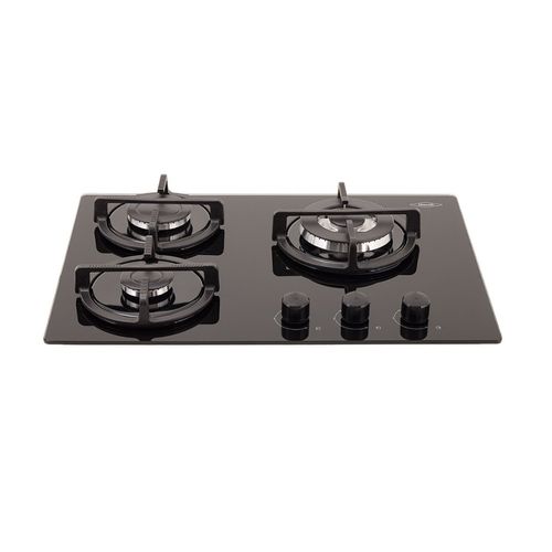 Estufa de empotrar cristal Haceb con fogón triple corona color plata de 3 puestos - 60x43 cm a gas natural