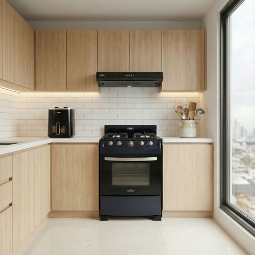 Estufa de piso en cristal haceb de 60 cm gas natural Azul