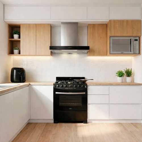 Estufa de piso en cristal haceb de 76 cm gas natural negro