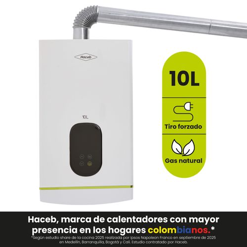 Calentador paso tiro forzado 10 L modulante gas natural blanco Haceb