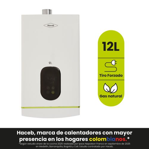 Calentador paso tiro forzado 12 L modulante gas natural blanco Haceb