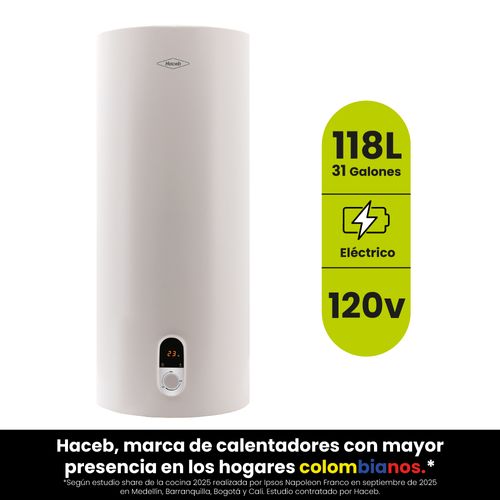 Calentador 118 L o 31 gal acumulación eléctrico 120 V blanco Haceb