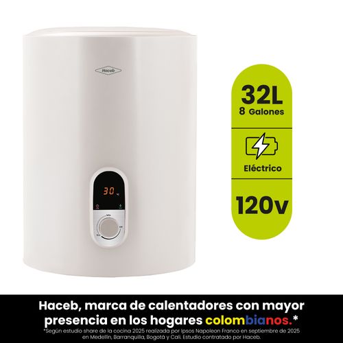 Calentador 32 L u 8 gal acumulación eléctrico 120 V blanco Haceb