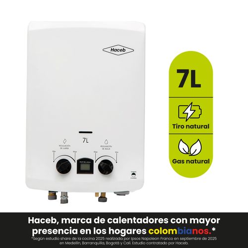 Calentador paso tiro natural 7 L gas natural blanco Haceb
