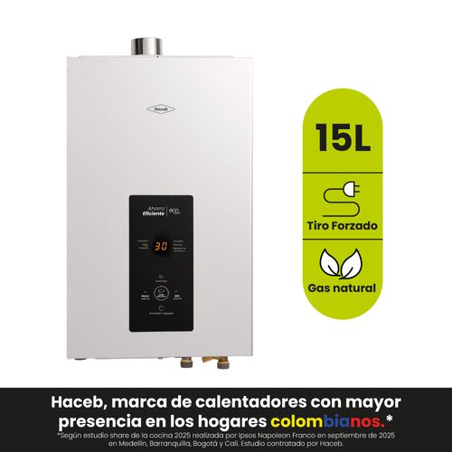 Calentador de paso tiro forzado 15 L modulante gas natural blanco Haceb